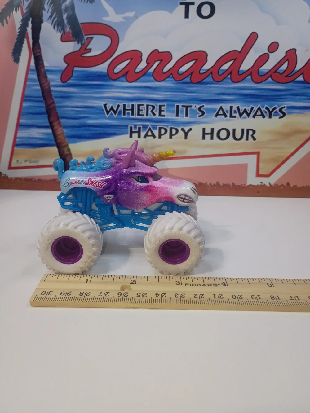 Lot Of 2 Monster Jam Monster Truck Sparkles Smash Unicorns (1:24)+(1:64) Scale